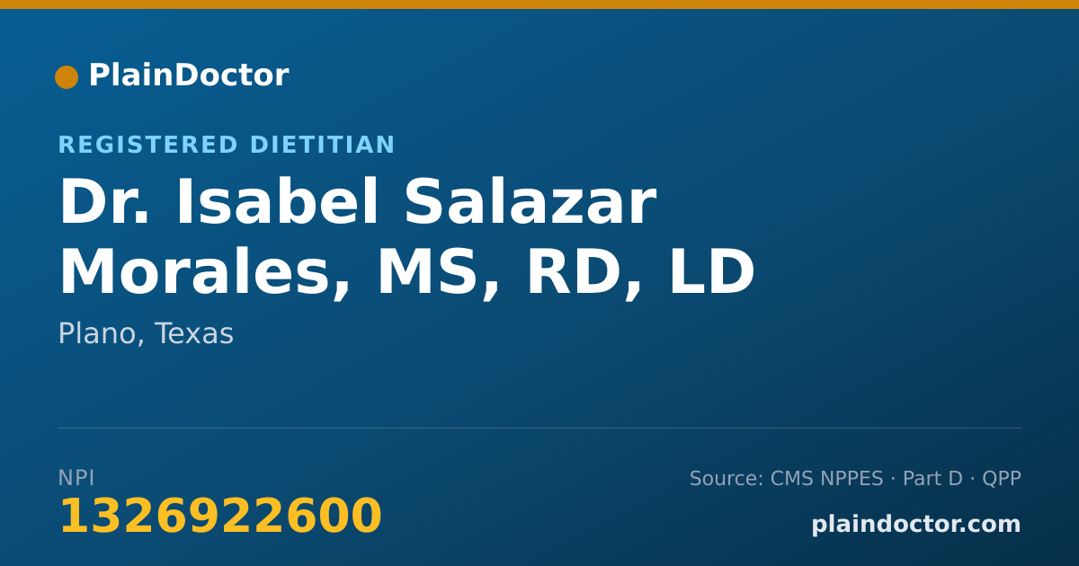 Shareable card for Isabel Salazar Morales, MS, RD, LD - Registered Dietitian, Plano, TX