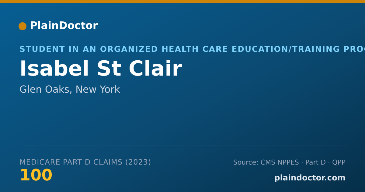 Shareable card for Isabel St Clair - Student in an Organized Health Care Education/Training Program, Glen Oaks, NY
