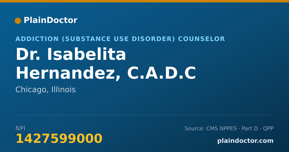 Shareable card for Isabelita Hernandez, C.A.D.C - Addiction (Substance Use Disorder) Counselor, Chicago, IL