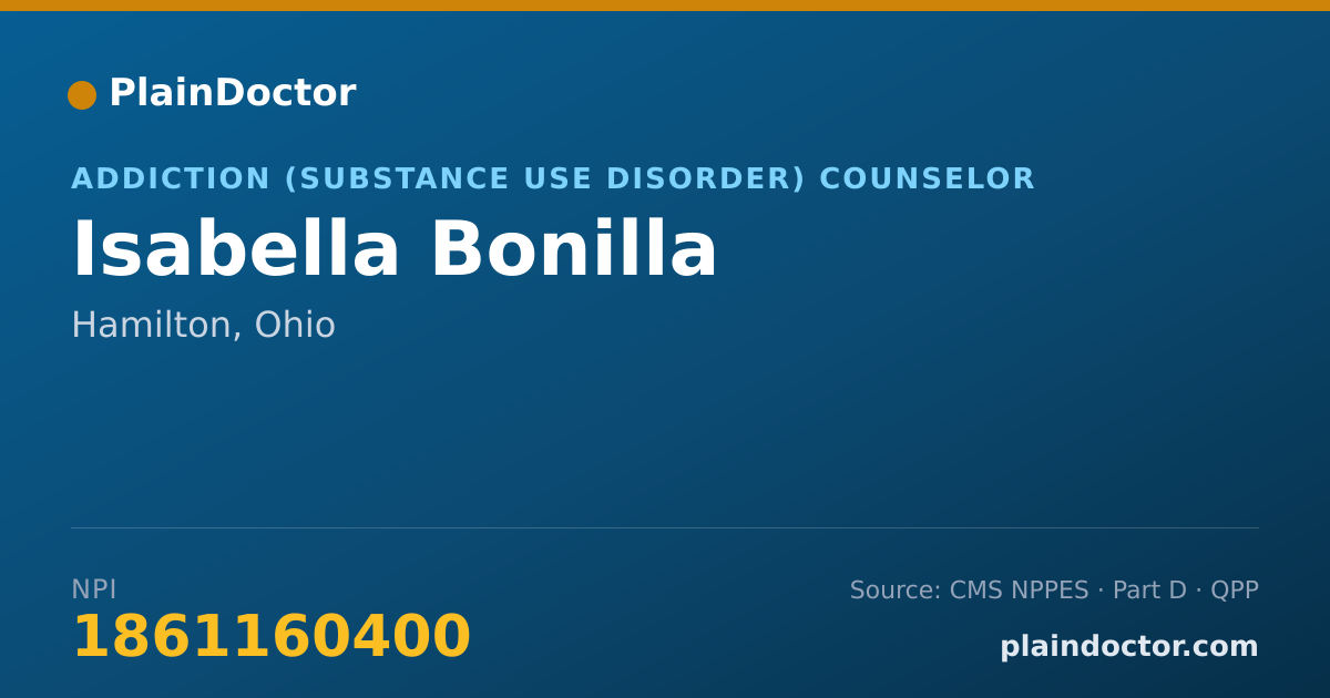 Shareable card for Isabella Bonilla - Addiction (Substance Use Disorder) Counselor, Hamilton, OH