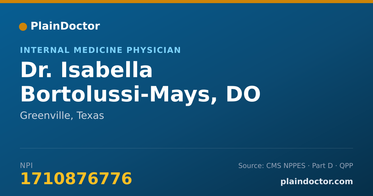 Shareable card for Isabella Bortolussi-Mays, DO - Internal Medicine Physician, Greenville, TX