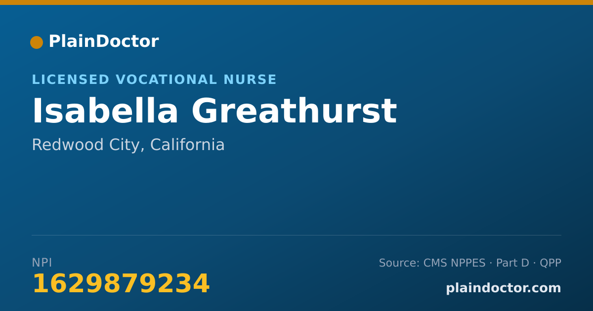 Shareable card for Isabella Greathurst - Licensed Vocational Nurse, Redwood City, CA
