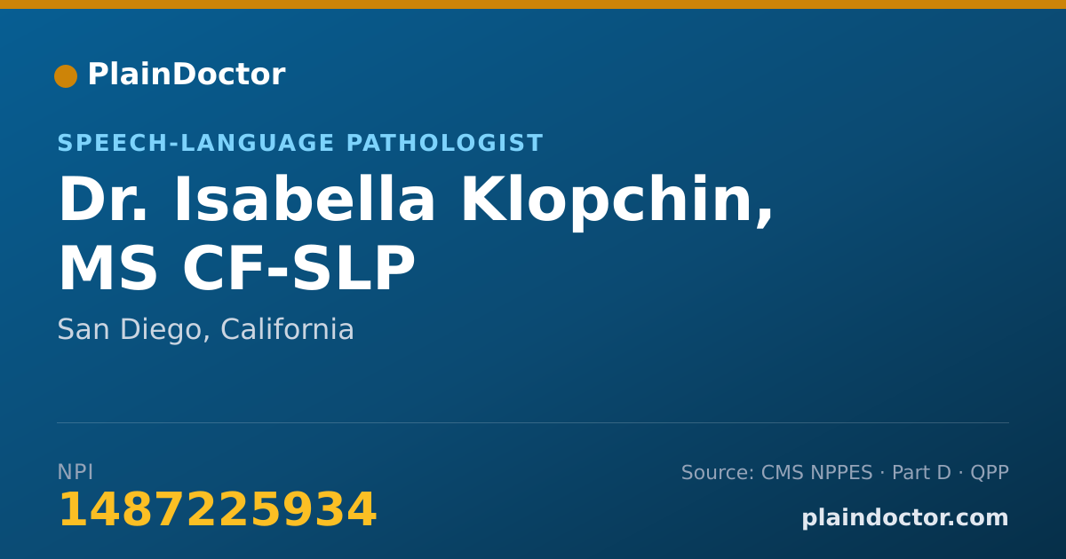 Shareable card for Isabella Klopchin, MS CF-SLP - Speech-Language Pathologist, San Diego, CA