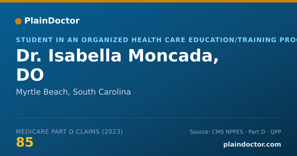 Shareable card for Isabella Moncada, DO - Student in an Organized Health Care Education/Training Program, Myrtle Beach, SC