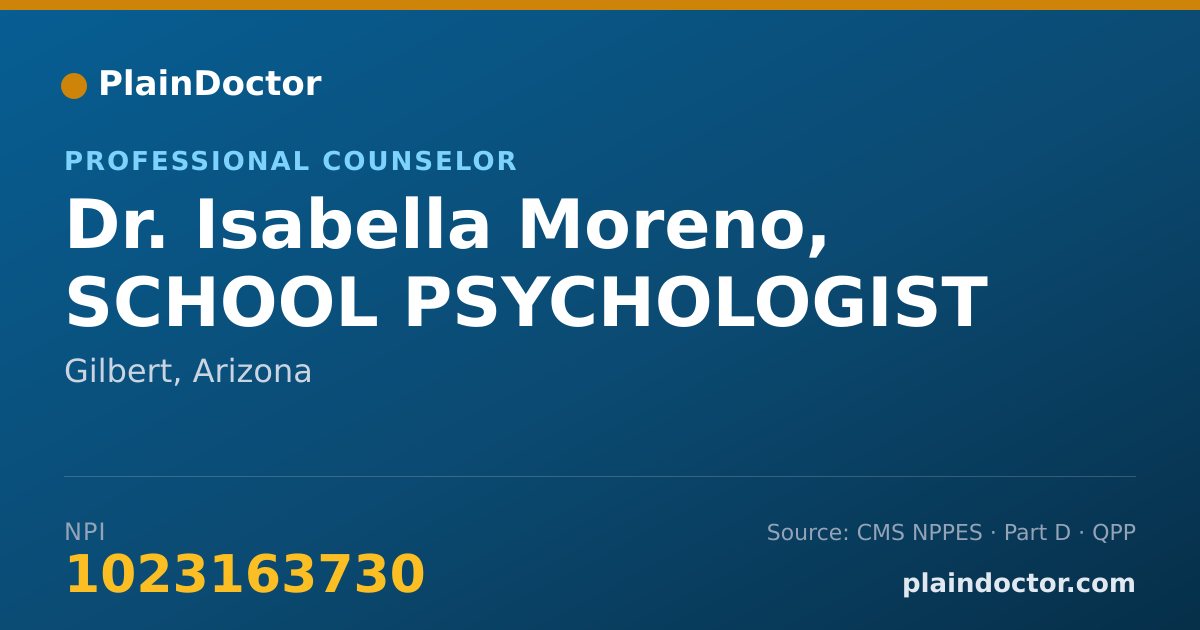 Shareable card for Isabella Moreno, SCHOOL PSYCHOLOGIST - Professional Counselor, Gilbert, AZ