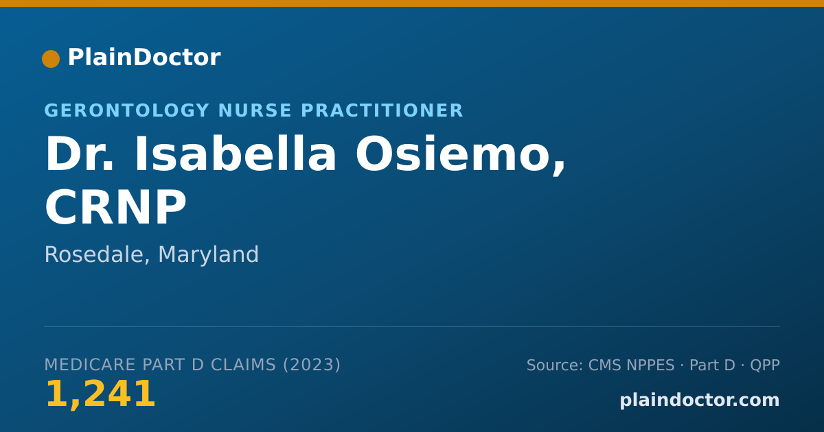 Shareable card for Isabella Osiemo, CRNP - Gerontology Nurse Practitioner, Rosedale, MD