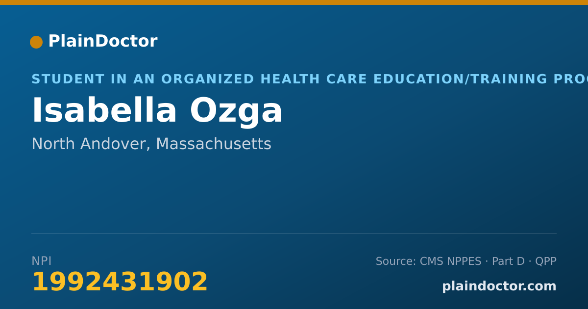 Shareable card for Isabella Ozga - Student in an Organized Health Care Education/Training Program, North Andover, MA