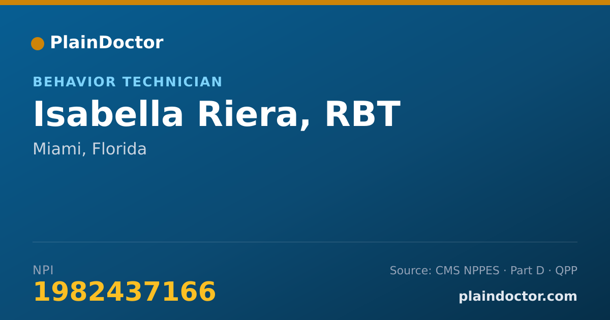 Shareable card for Isabella Riera, RBT - Behavior Technician, Miami, FL