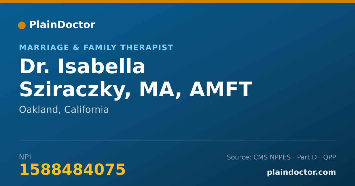 Shareable card for Isabella Sziraczky, MA, AMFT - Marriage & Family Therapist, Oakland, CA