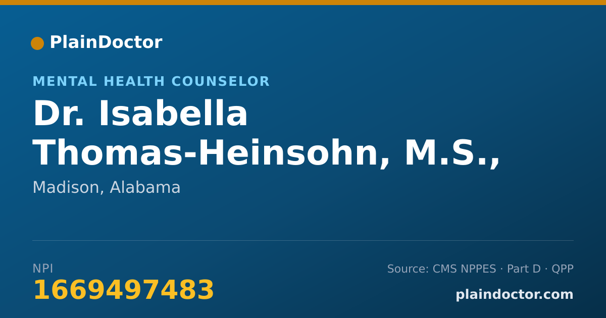 Shareable card for Isabella Thomas-Heinsohn, M.S., LPC - Mental Health Counselor, Madison, AL