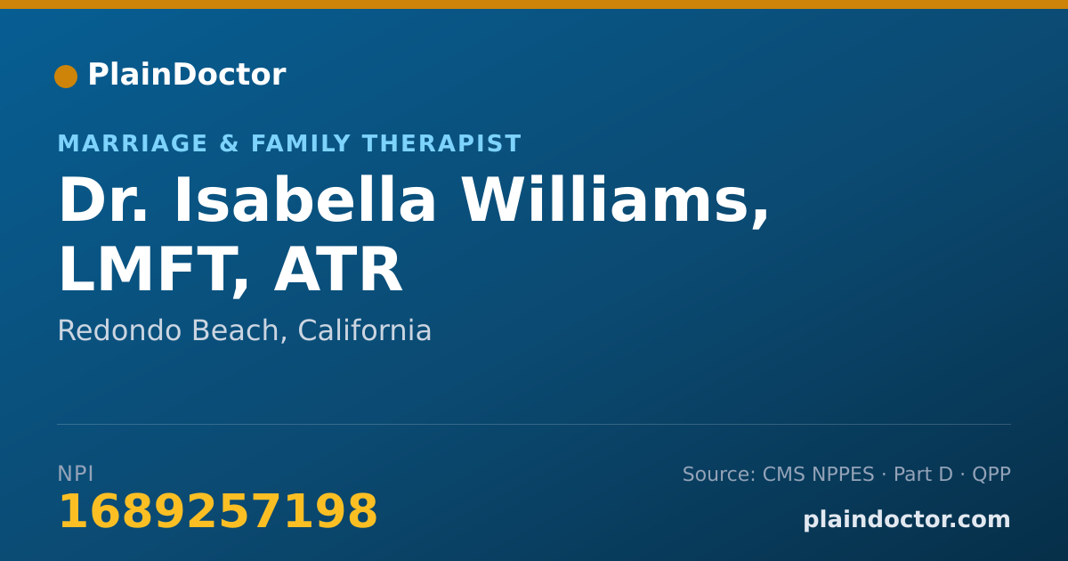 Shareable card for Isabella Williams, LMFT, ATR - Marriage & Family Therapist, Redondo Beach, CA