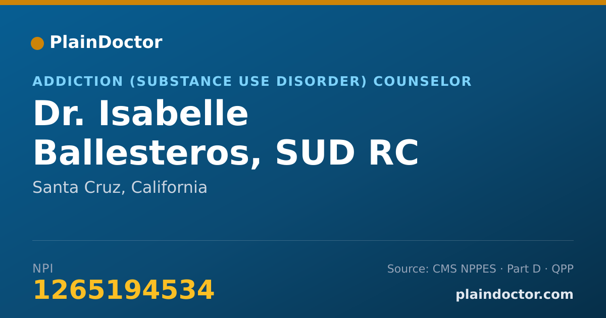Shareable card for Isabelle Ballesteros, SUD RC - Addiction (Substance Use Disorder) Counselor, Santa Cruz, CA