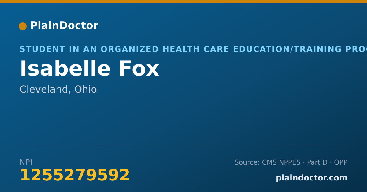 Shareable card for Isabelle Fox - Student in an Organized Health Care Education/Training Program, Cleveland, OH
