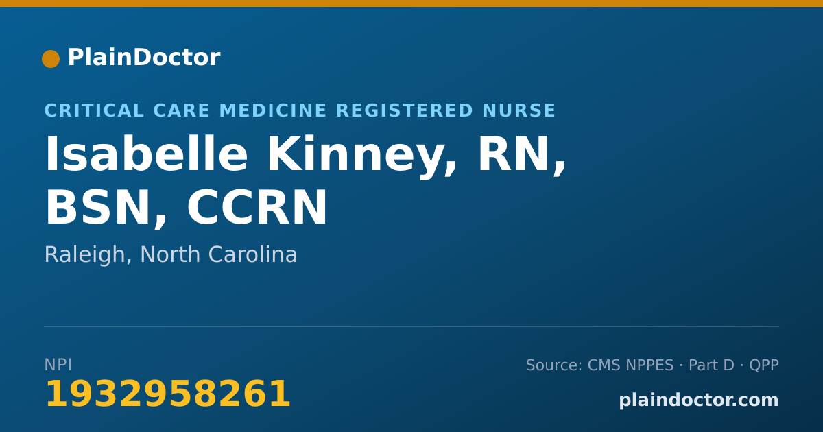 Shareable card for Isabelle Kinney, RN, BSN, CCRN - Critical Care Medicine Registered Nurse, Raleigh, NC