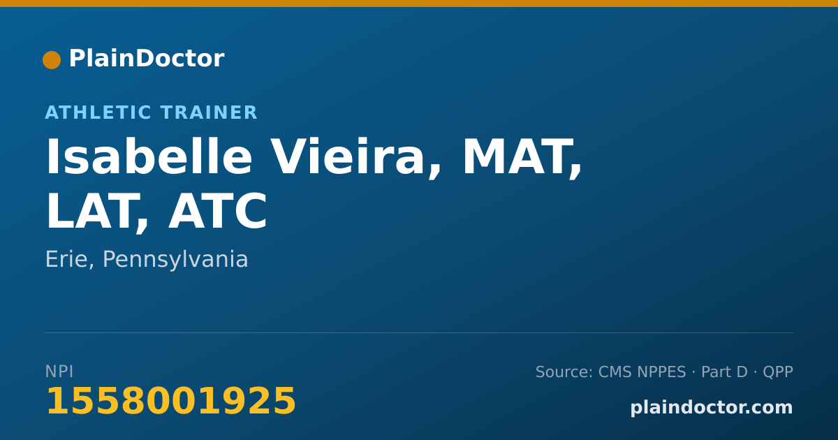 Shareable card for Isabelle Vieira, MAT, LAT, ATC - Athletic Trainer, Erie, PA
