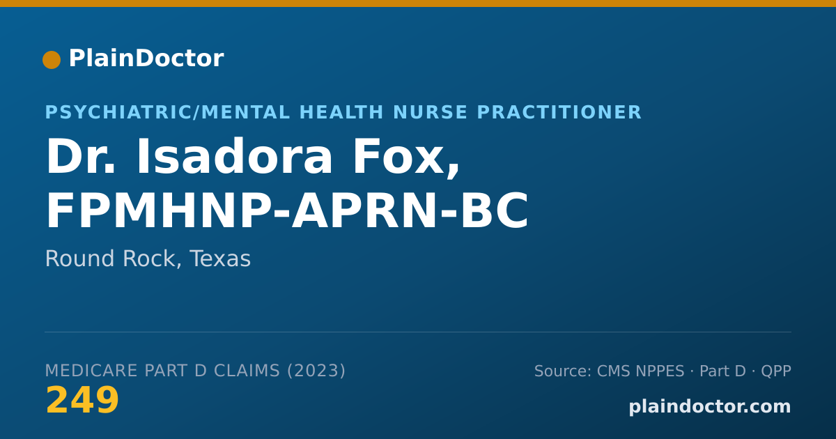 Shareable card for Isadora Fox, FPMHNP-APRN-BC - Psychiatric/Mental Health Nurse Practitioner, Round Rock, TX