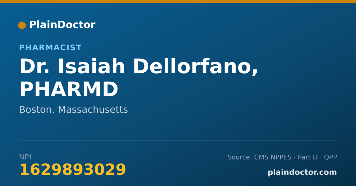 Shareable card for Isaiah Dellorfano, PHARMD - Pharmacist, Boston, MA