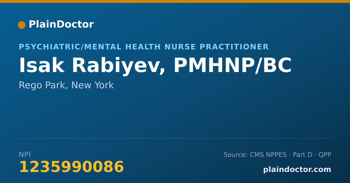 Shareable card for Isak Rabiyev, PMHNP/BC - Psychiatric/Mental Health Nurse Practitioner, Rego Park, NY