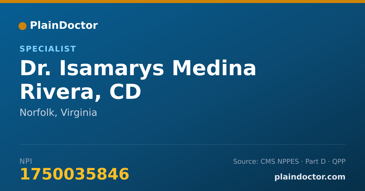 Shareable card for Isamarys Medina Rivera, CD - Specialist, Norfolk, VA