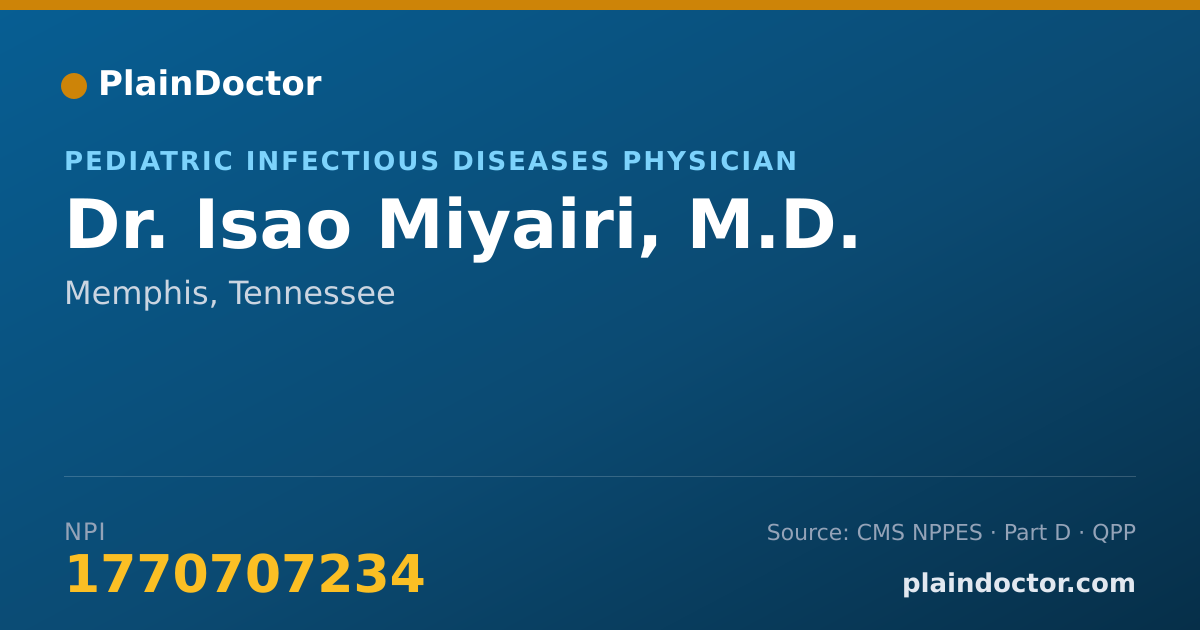 Shareable card for Isao Miyairi, M.D. - Pediatric Infectious Diseases Physician, Memphis, TN