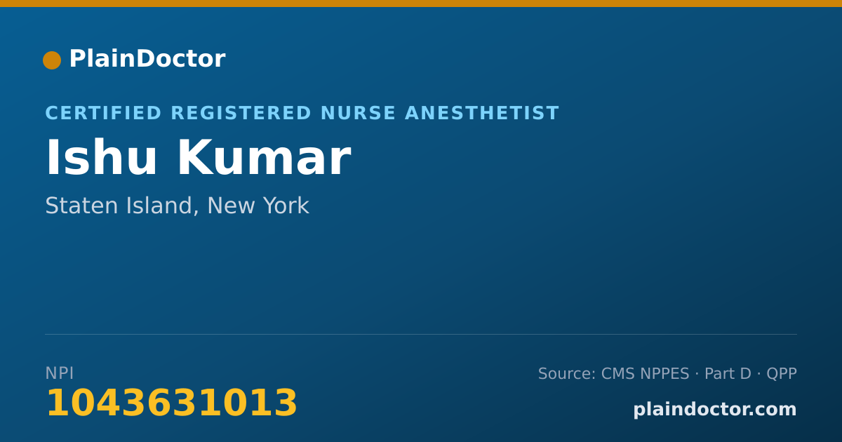 Shareable card for Ishu Kumar - Certified Registered Nurse Anesthetist, Staten Island, NY