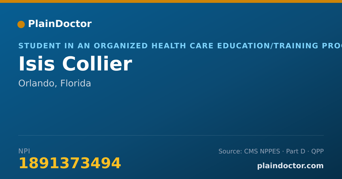 Shareable card for Isis Collier - Student in an Organized Health Care Education/Training Program, Orlando, FL