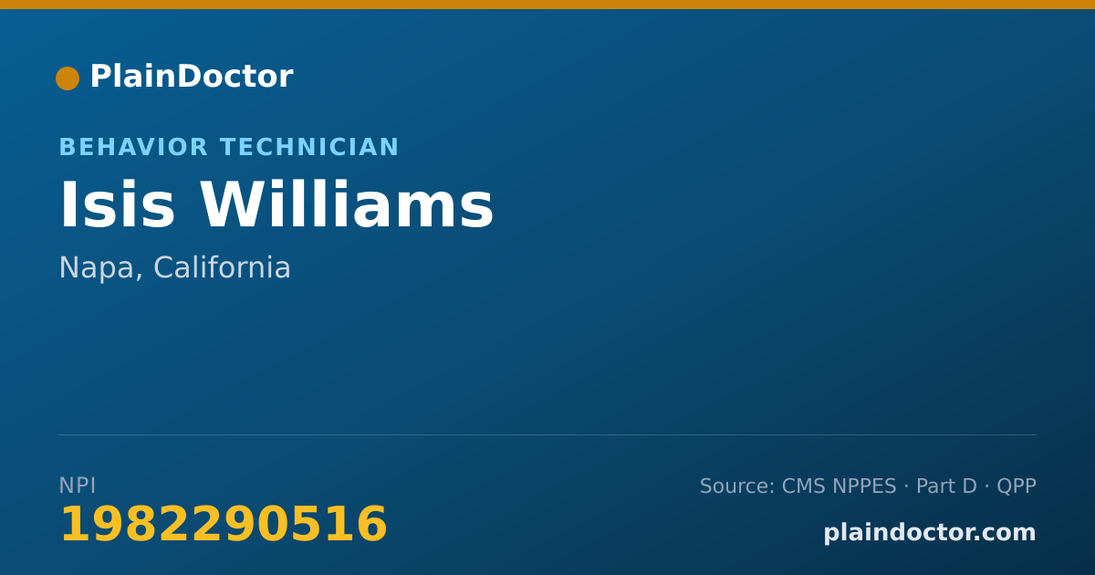 Shareable card for Isis Williams - Behavior Technician, Napa, CA