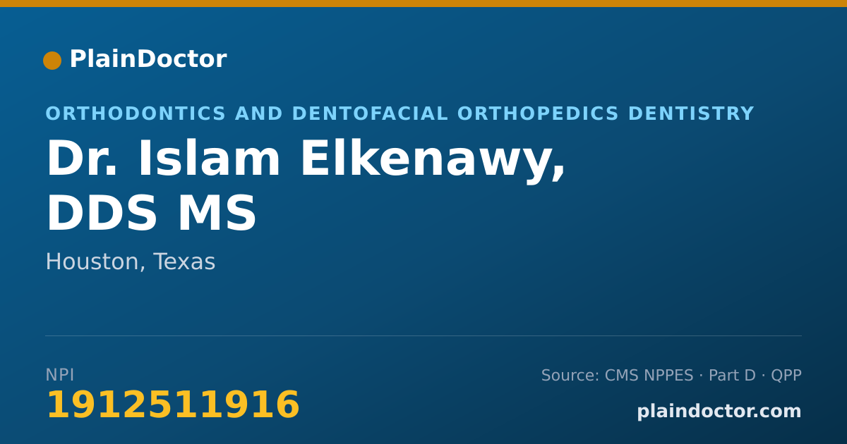 Shareable card for Islam Elkenawy, DDS MS - Orthodontics and Dentofacial Orthopedics Dentistry, Houston, TX