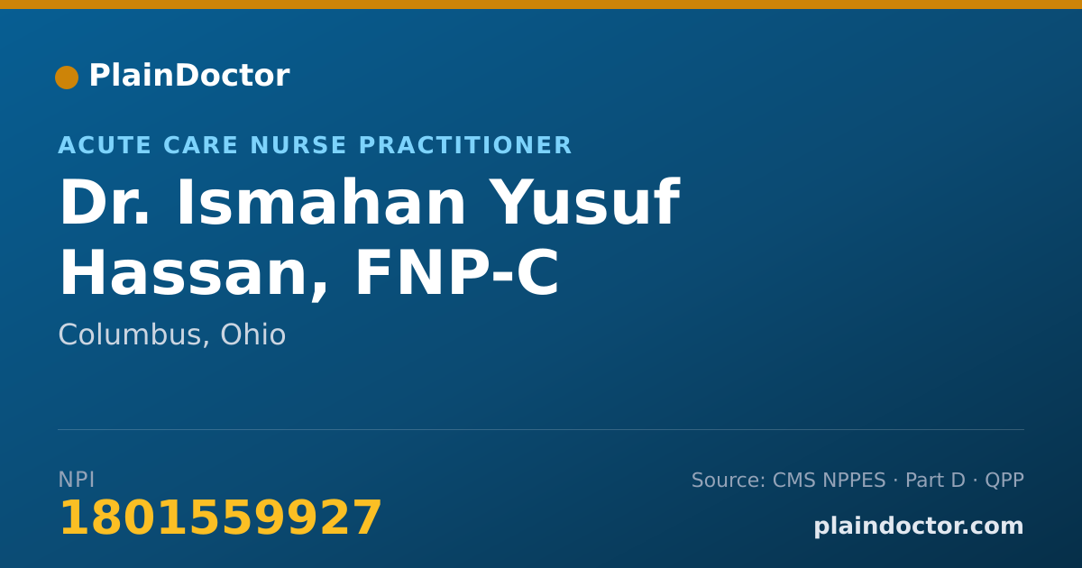 Shareable card for Ismahan Yusuf Hassan, FNP-C - Acute Care Nurse Practitioner, Columbus, OH