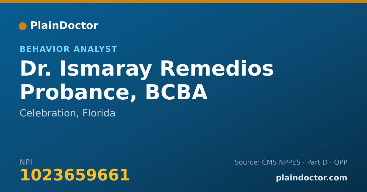 Shareable card for Ismaray Remedios Probance, BCBA - Behavior Analyst, Celebration, FL