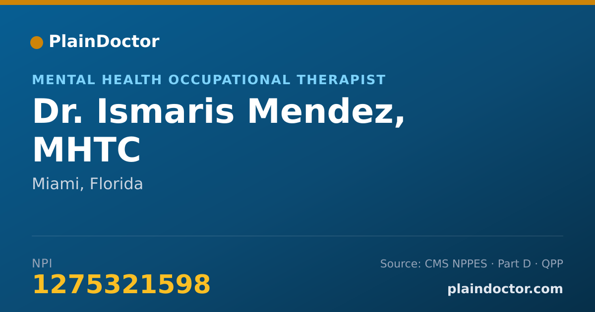 Shareable card for Ismaris Mendez, MHTC - Mental Health Occupational Therapist, Miami, FL