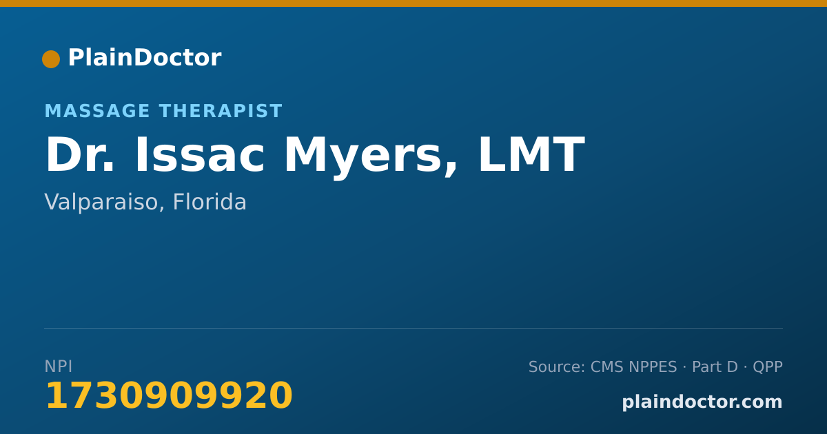 Shareable card for Issac Myers, LMT - Massage Therapist, Valparaiso, FL