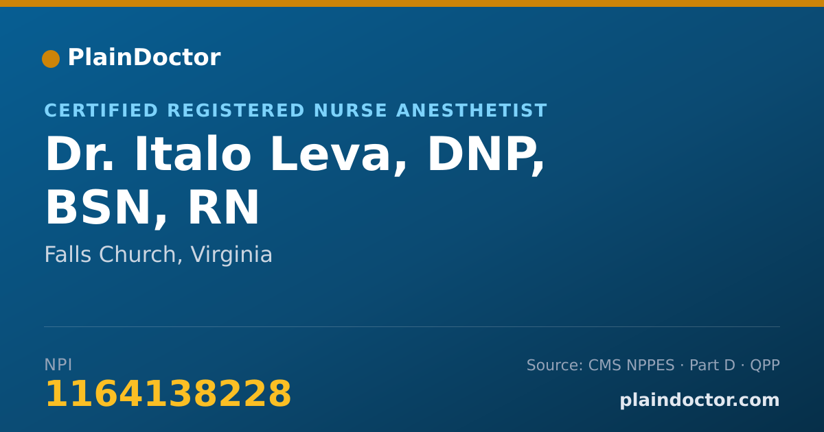 Shareable card for Italo Leva, DNP, BSN, RN - Certified Registered Nurse Anesthetist, Falls Church, VA