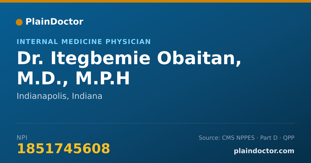 Shareable card for Itegbemie Obaitan, M.D., M.P.H - Internal Medicine Physician, Indianapolis, IN