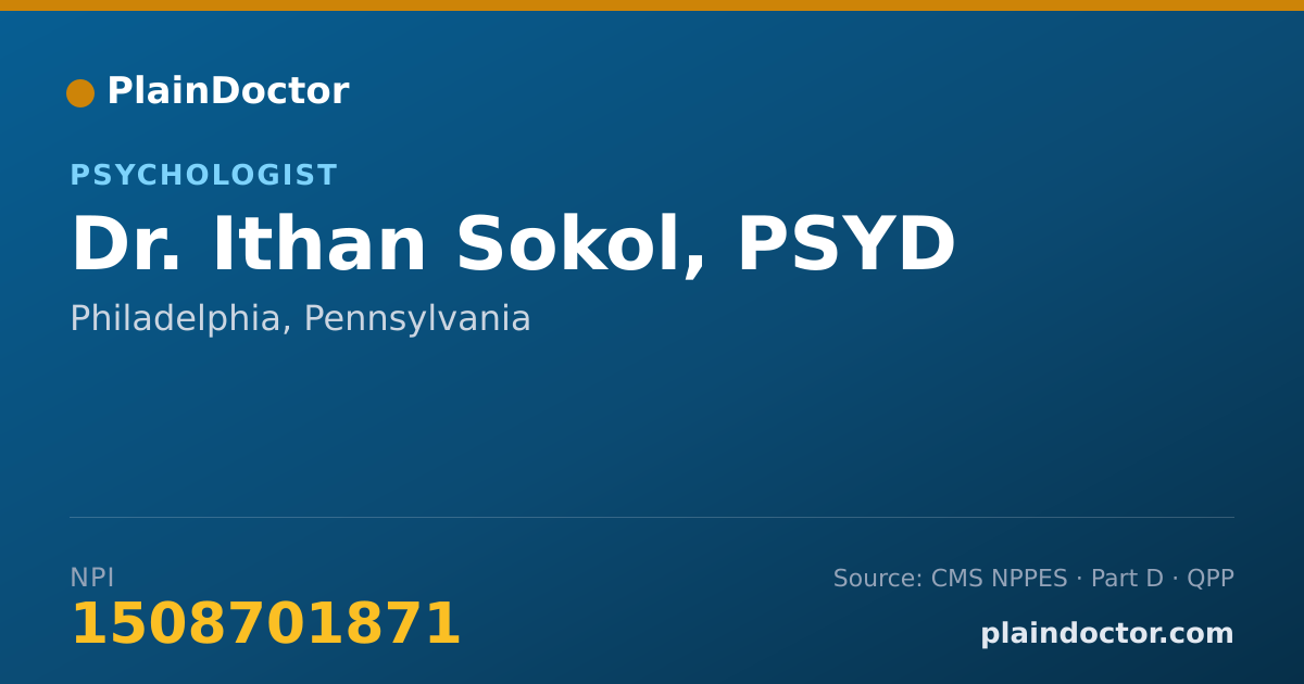 Shareable card for Ithan Sokol, PSYD - Psychologist, Philadelphia, PA