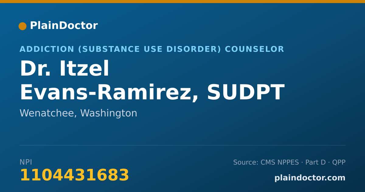 Shareable card for Itzel Evans-Ramirez, SUDPT - Addiction (Substance Use Disorder) Counselor, Wenatchee, WA