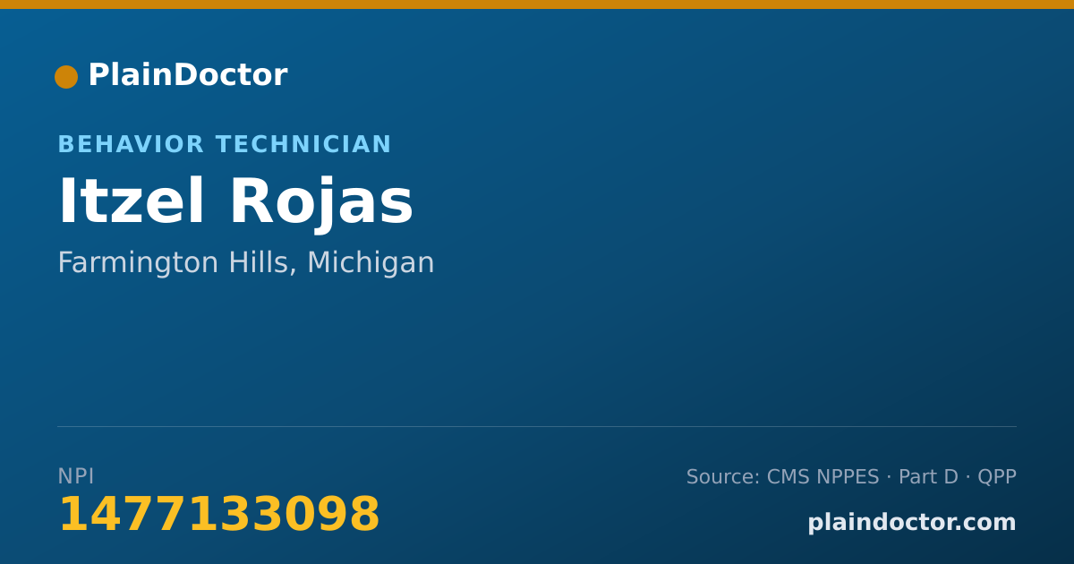 Shareable card for Itzel Rojas - Behavior Technician, Farmington Hills, MI