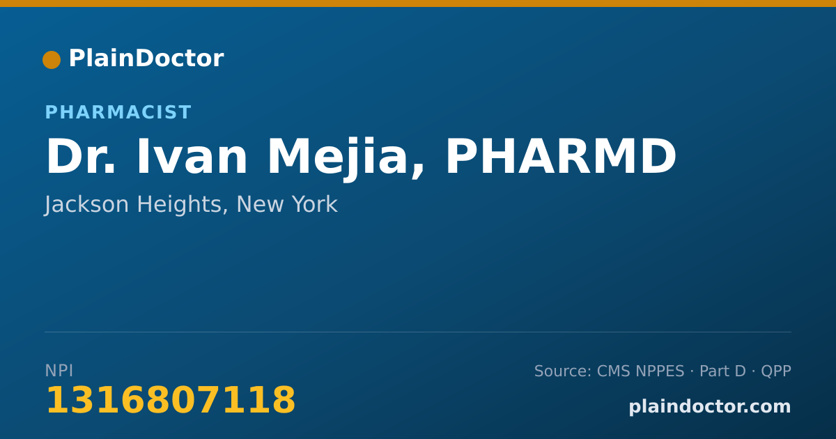 Shareable card for Ivan Mejia, PHARMD - Pharmacist, Jackson Heights, NY