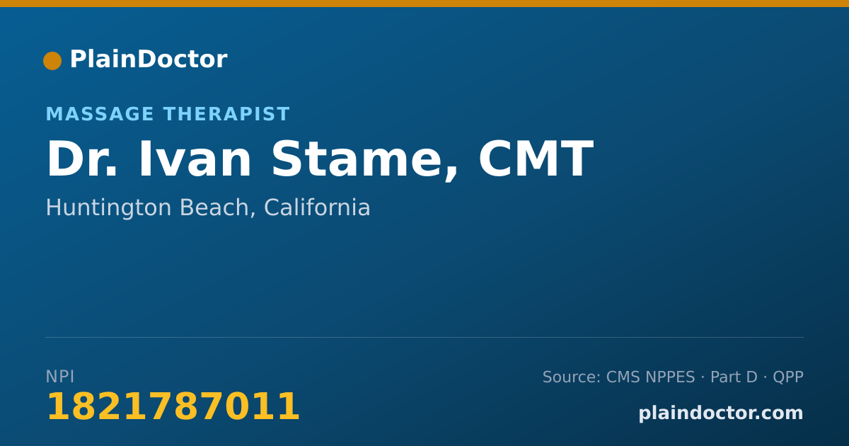 Shareable card for Ivan Stame, CMT - Massage Therapist, Huntington Beach, CA