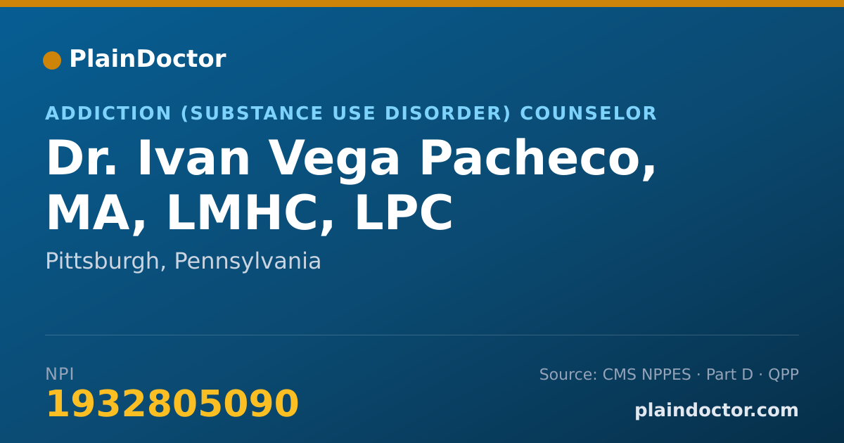Shareable card for Ivan Vega Pacheco, MA, LMHC, LPC - Addiction (Substance Use Disorder) Counselor, Pittsburgh, PA