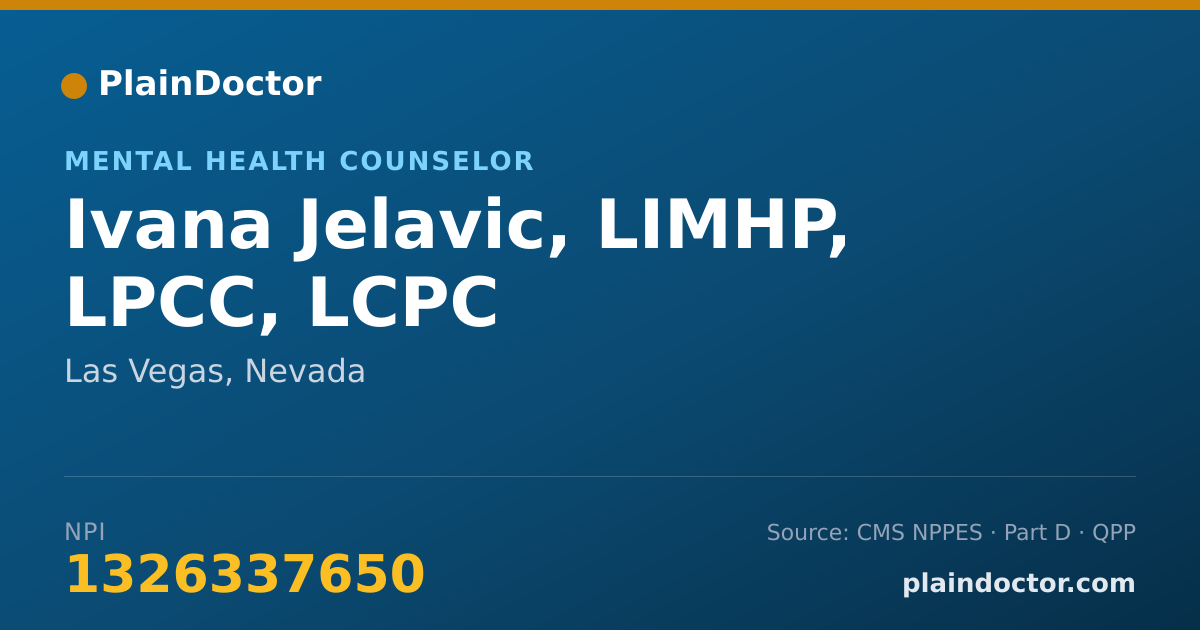 Shareable card for Ivana Jelavic, LIMHP, LPCC, LCPC - Mental Health Counselor, Las Vegas, NV
