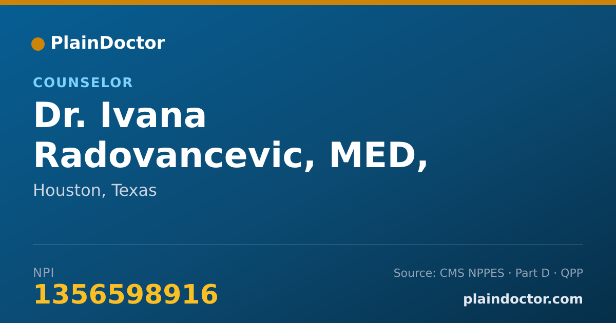 Shareable card for Ivana Radovancevic, MED, LPC, MD - Counselor, Houston, TX