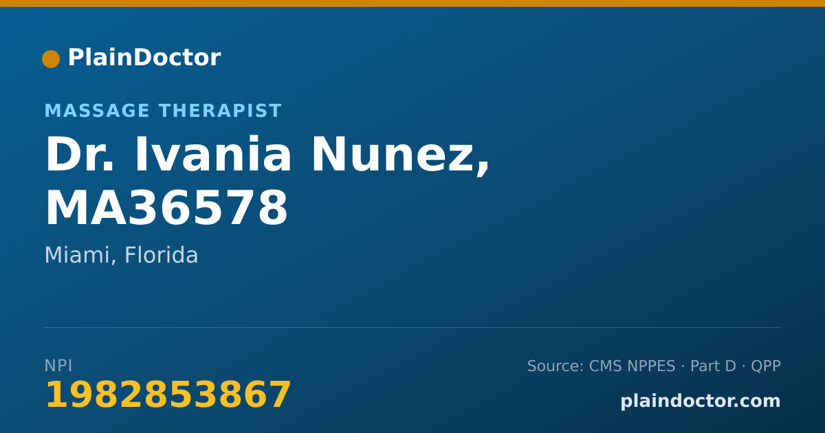 Shareable card for Ivania Nunez, MA36578 - Massage Therapist, Miami, FL