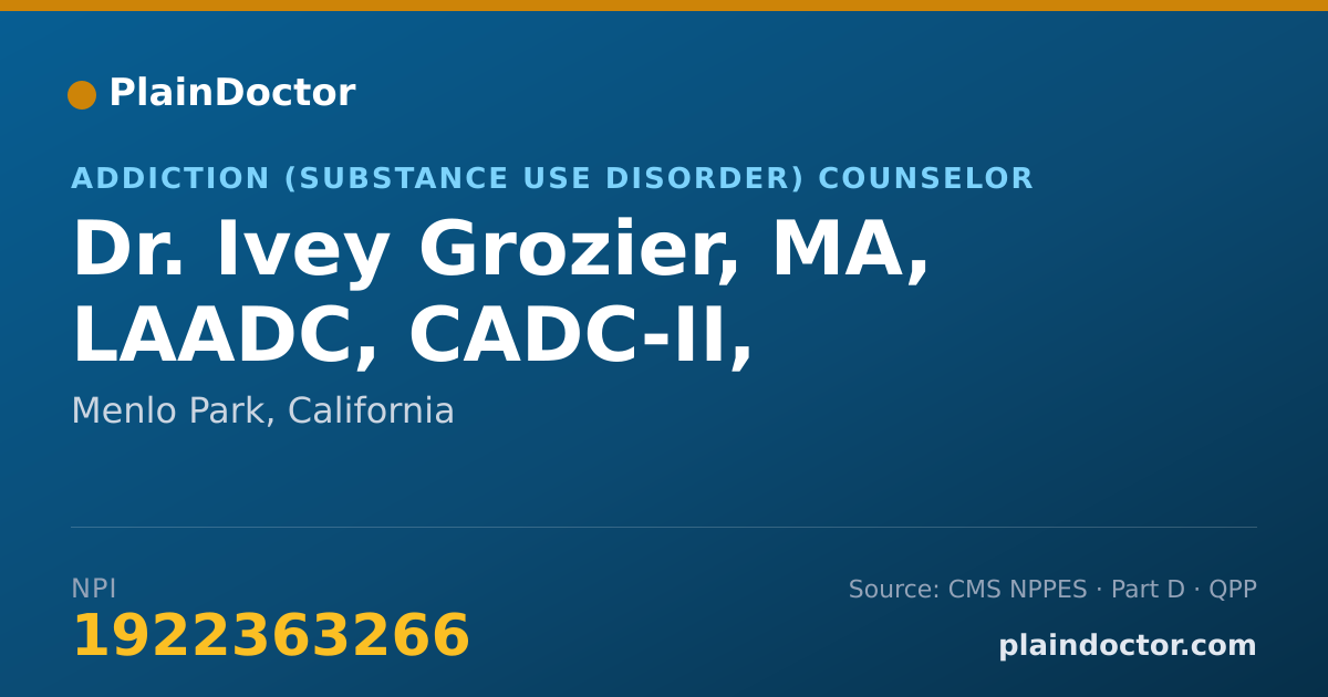 Shareable card for Ivey Grozier, MA, LAADC, CADC-II, - Addiction (Substance Use Disorder) Counselor, Menlo Park, CA