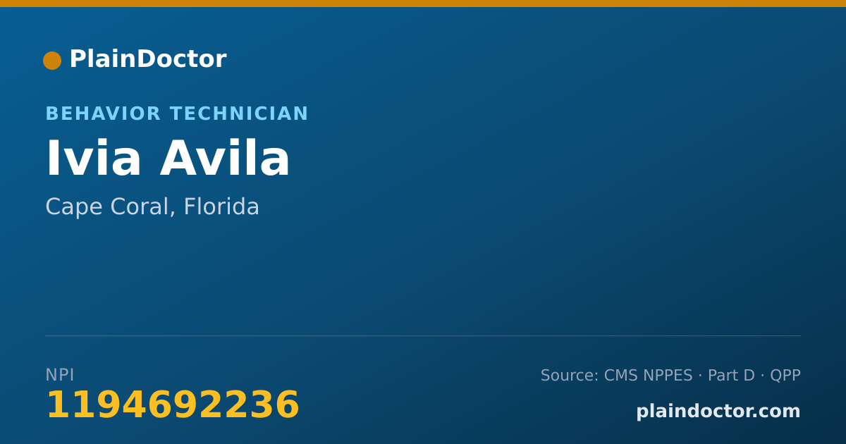 Shareable card for Ivia Avila - Behavior Technician, Cape Coral, FL