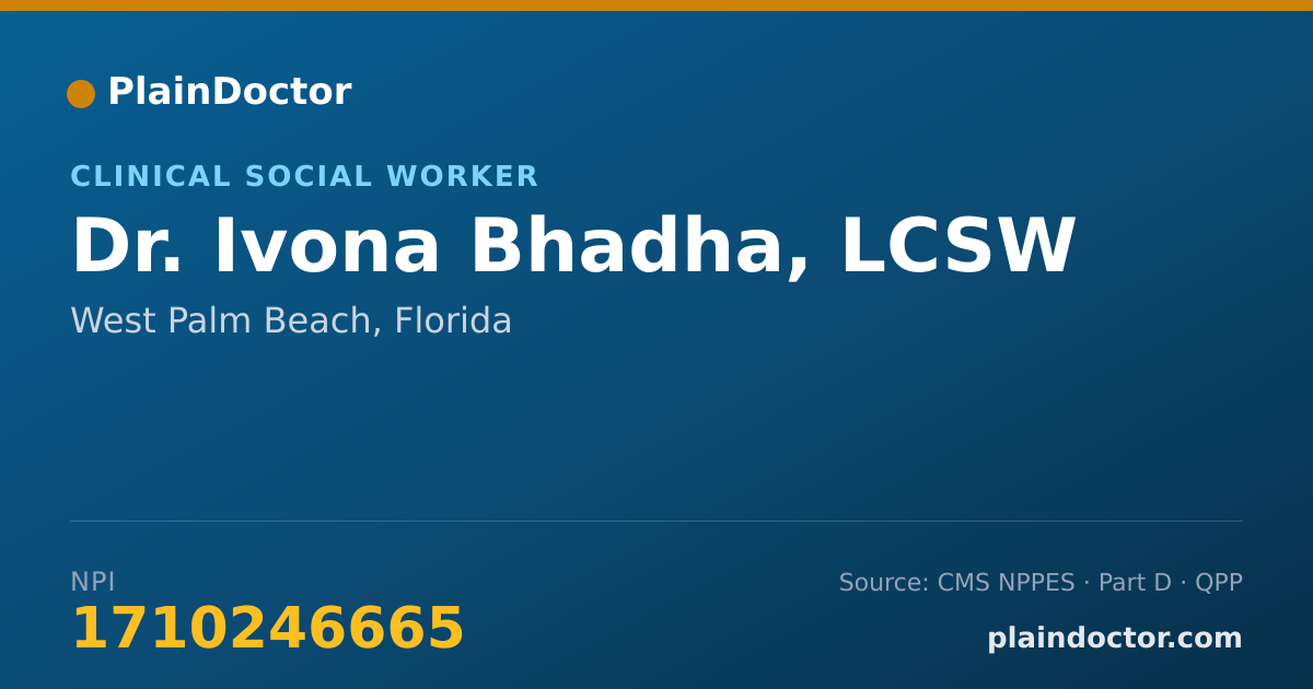 Shareable card for Ivona Bhadha, LCSW - Clinical Social Worker, West Palm Beach, FL
