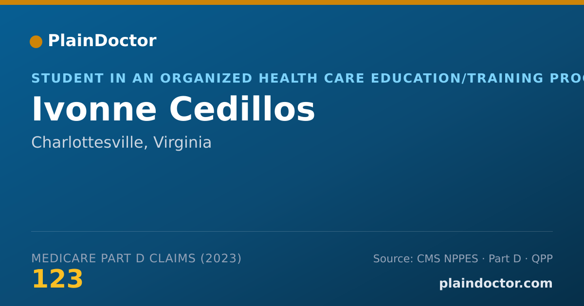 Shareable card for Ivonne Cedillos - Student in an Organized Health Care Education/Training Program, Charlottesville, VA