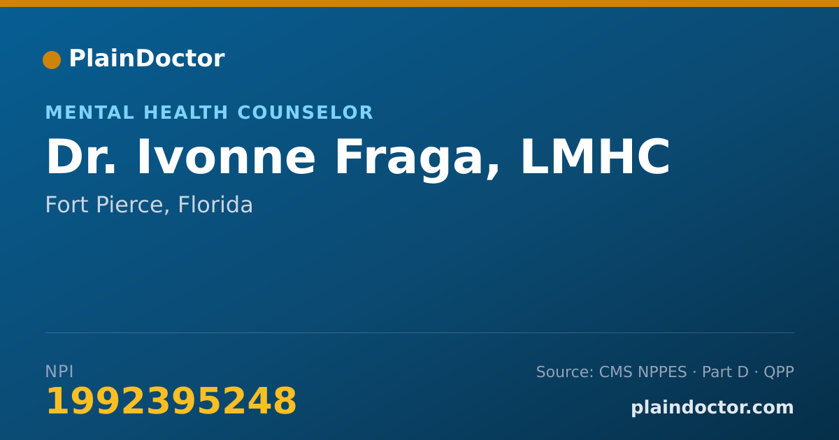 Shareable card for Ivonne Fraga, LMHC - Mental Health Counselor, Fort Pierce, FL