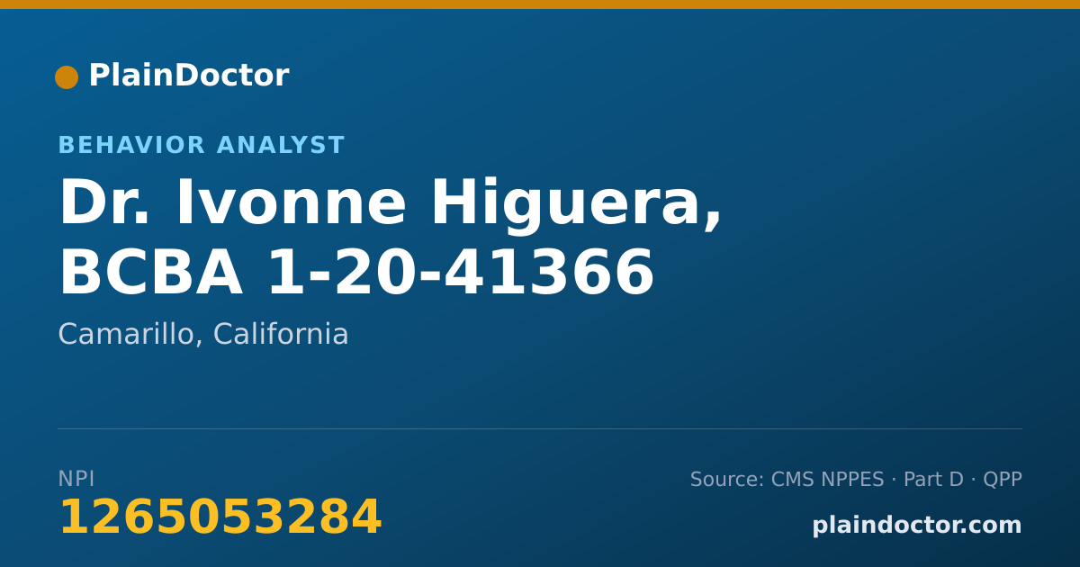 Shareable card for Ivonne Higuera, BCBA  1-20-41366 - Behavior Analyst, Camarillo, CA