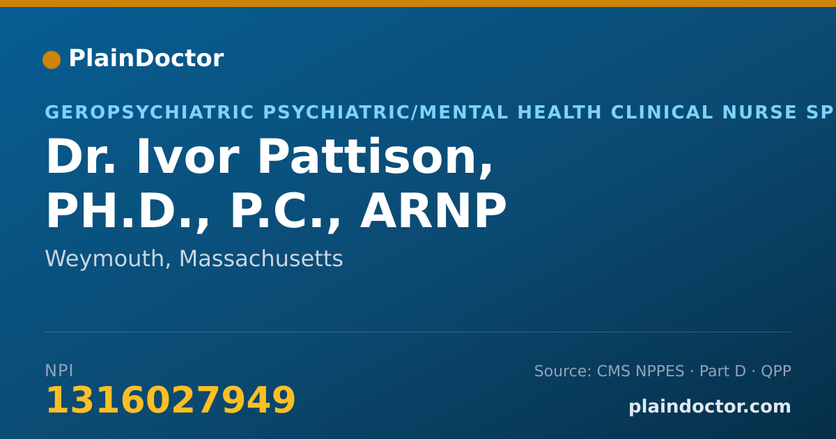 Shareable card for Ivor Pattison, PH.D., P.C., ARNP - Geropsychiatric Psychiatric/Mental Health Clinical Nurse Specialist, Weymouth, MA